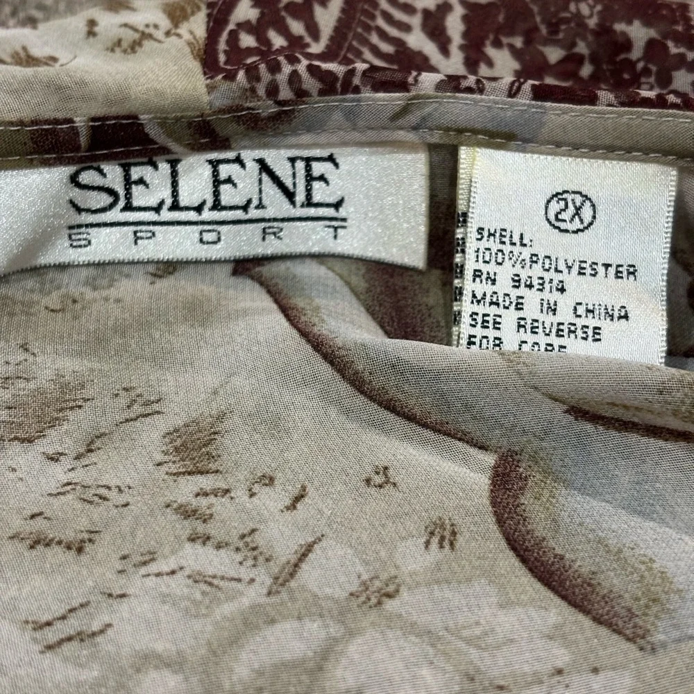 New Selene ruffle chiffon blouse plus tank brown paisley floral print NWT 2X top - Picture 8 of 8